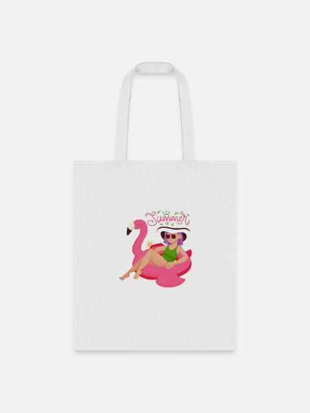 Chill Vibes Only – Summer Girl on Flamingo Float - Tote Bag - white