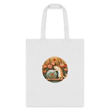 Curious Kitty Cat and Goldfish - Tote Bag - white - Front