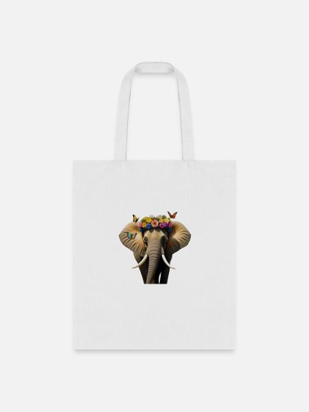 Elephant in Bloom 🌸🐘 - Tote Bag - white