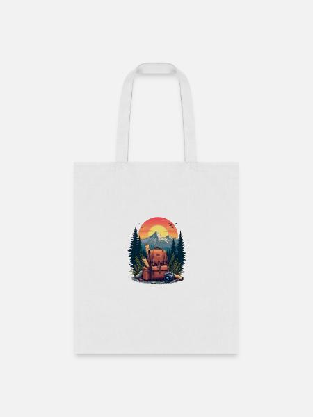 Backpack with Travel Gear Illustration Sticker - Tote Bag - white