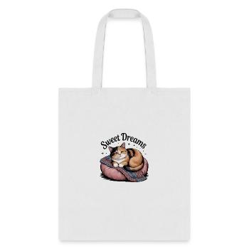 Cute Cat With Comfy Pillow - sweet dreams - Tote Bag - white - Front