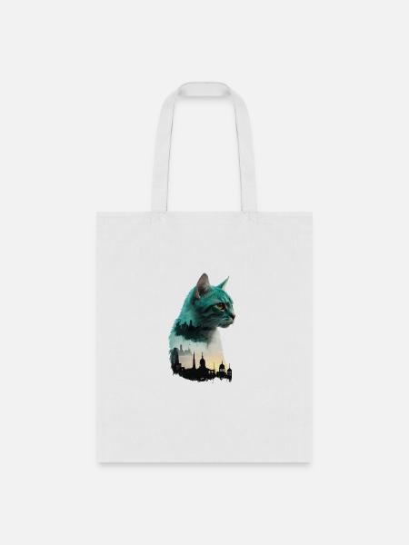 Cat With Urban Skyline At Sunset - Tote Bag - white