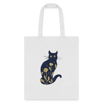Dark Blue And Gold Cat - Tote Bag - white - Front