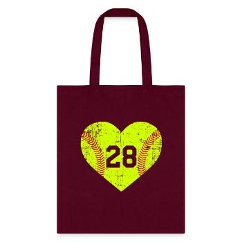 Fastpitch Softball 28 Jersey Number - Tote Bag - burgundy - Front