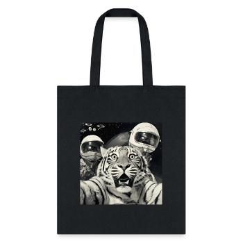 Funny Graphic Tee Tiger Selfie with Alien UFOs - Tote Bag - black - Front