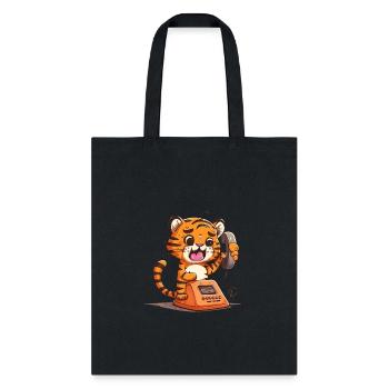 Tiger on the phone - Tote Bag - black - Front