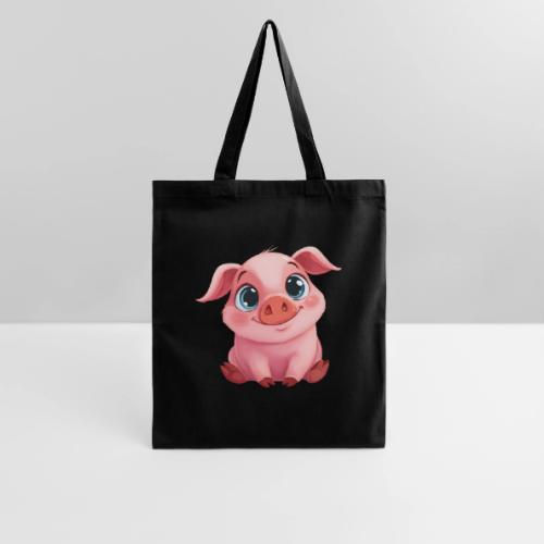 Adorable Cartoon Baby Pig Sitting with Big Eyes - Tote Bag