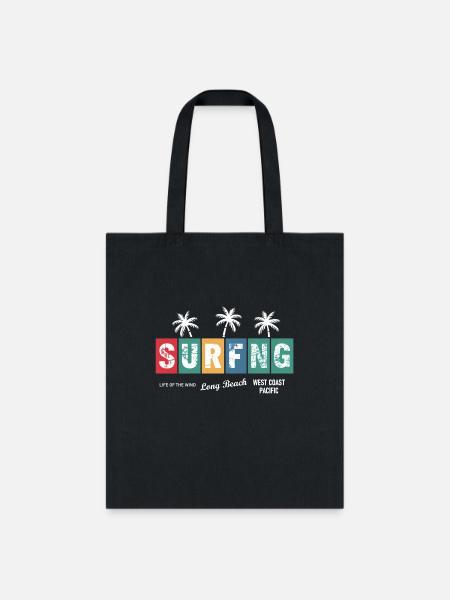 Retro 'Surfing' Beach Life Graphic - Tote Bag - black