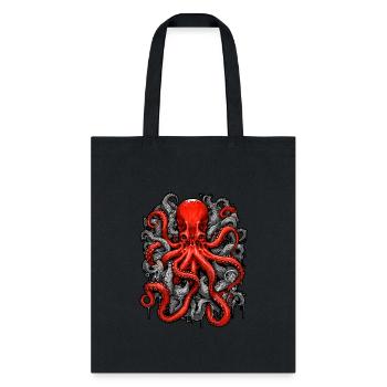 Red Octopus with Tentacles on a black background - Tote Bag - black - Front