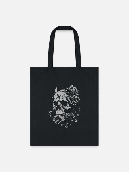 Skull with roses Tattoo Design - Tote Bag - black