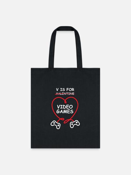 V Is For Video Games - Funny Valentine's Day Gift - Tote Bag - black