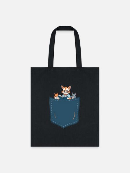 Cute Cats In Pocket T-Shirt - Tote Bag - black