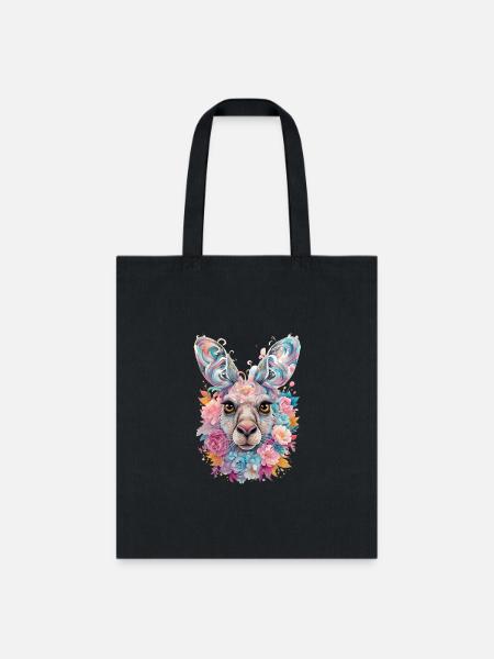 Kangaroo Face and Floral - Tote Bag - black