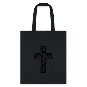 religious cross with leaves branches - Tote Bag - black - Front