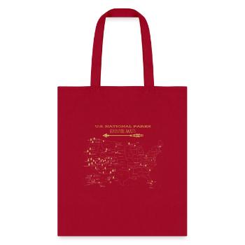 Us National Par Map Adventure Awaits Hiking - Tote Bag - red - Front