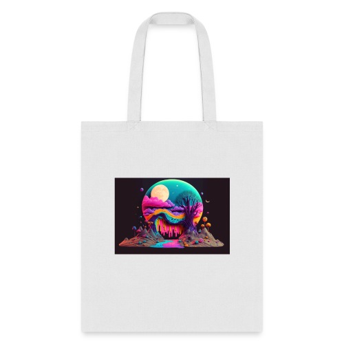 Spooky Full Moon Psychedelic Landscape Paint Drips - Tote Bag