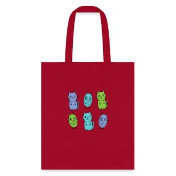 A Cat and an Owl blue green baby blue - Tote Bag - red - Front