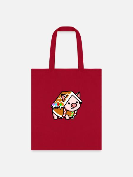 Gingerbread Piggy - Tote Bag - red