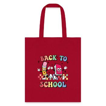 Back To School, Cute, Retro, Vintage, Checkerboard - Tote Bag - red - Front