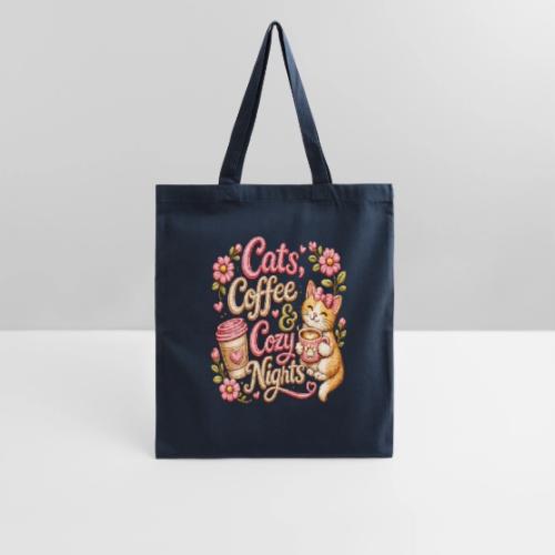 Cats, Coffee & Cozy Nights Faux Stitched Design - Tote Bag