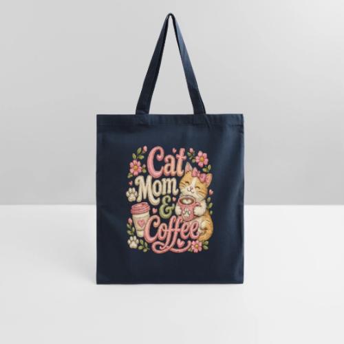 Cat Mom & Coffee Faux Stitched Cat Lover Design - Tote Bag