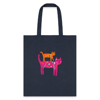 Funny cat with flowers - Tote Bag - navy - Front