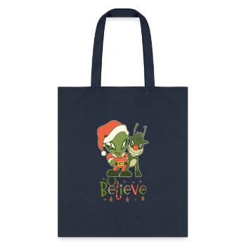 green martian santa from outerspace Christmas funn - Tote Bag - navy - Front