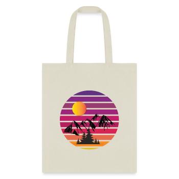 Retro Sunset Mountains Minimalist Pine Tree - Tote Bag - natural - Front
