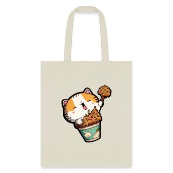 Happy cat with chicken drumstick - Tote Bag - natural - Front