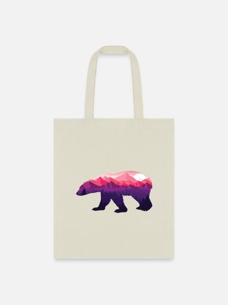 Bear With Sunset Lanscape Mountain - Tote Bag - natural
