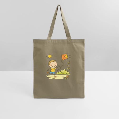 Happy Boy Flying Kite Cartoon T-Shirt - Tote Bag