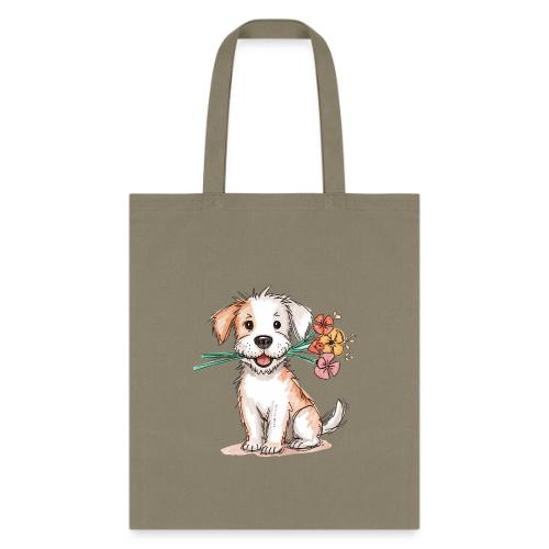 Puppy with Flowers - Tote Bag