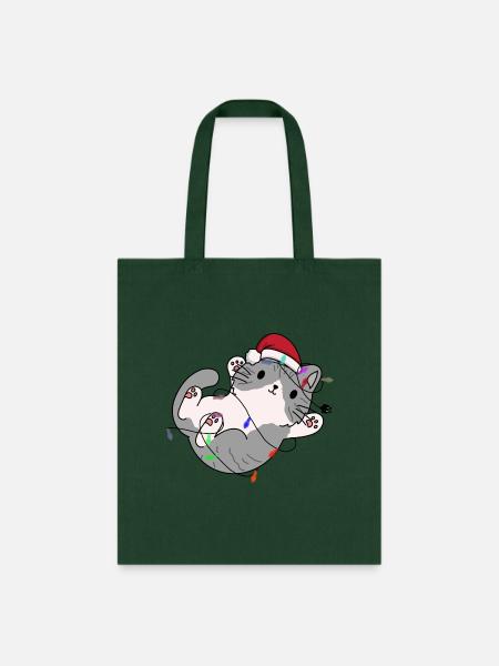 Santa Cat and Christmas Lights - Tote Bag - forest green