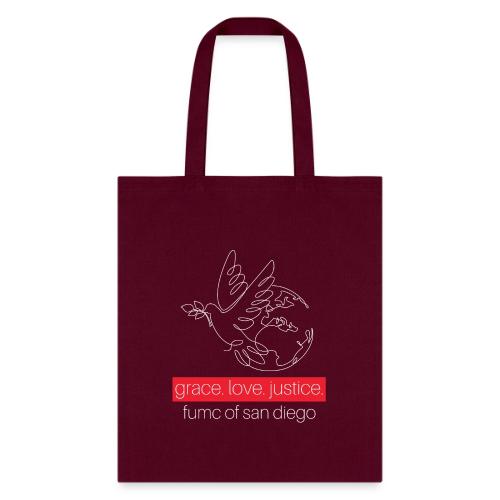 Grace. Love. Justice.- dove and earth graphic - Tote Bag