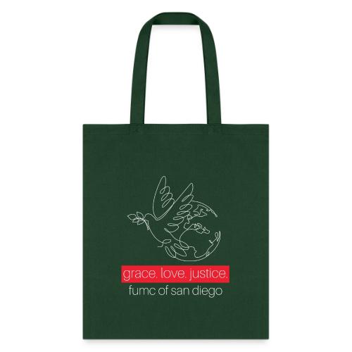 Grace. Love. Justice.- dove and earth graphic - Tote Bag