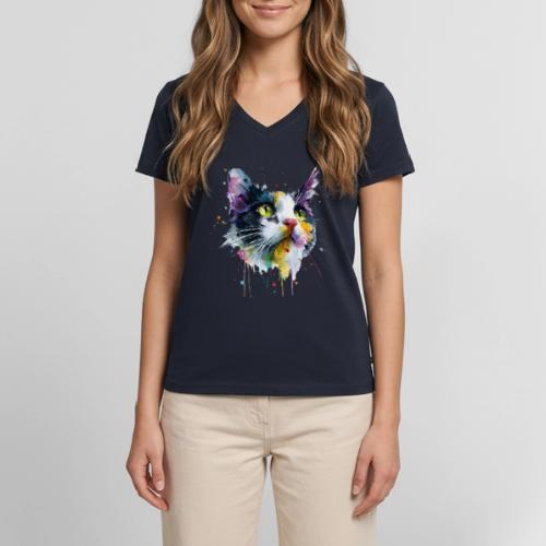 Cat: Painted Purr Expression - Women's Premium Organic V-Neck T-shirt