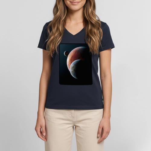Three Planets Deep Space Design - Women's Premium Organic V-Neck T-shirt