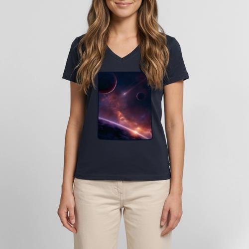 Cosmic Sunset Nebula Space Art - Women's Premium Organic V-Neck T-shirt