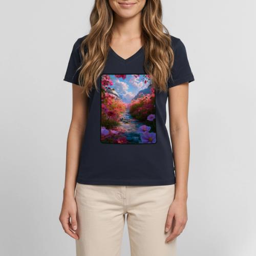 Dreamy Cosmos Valley Landscape Art - Women's Premium Organic V-Neck T-shirt