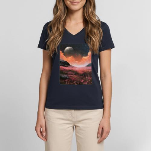 Moonlit Fantasy Flower Landscape - Women's Premium Organic V-Neck T-shirt