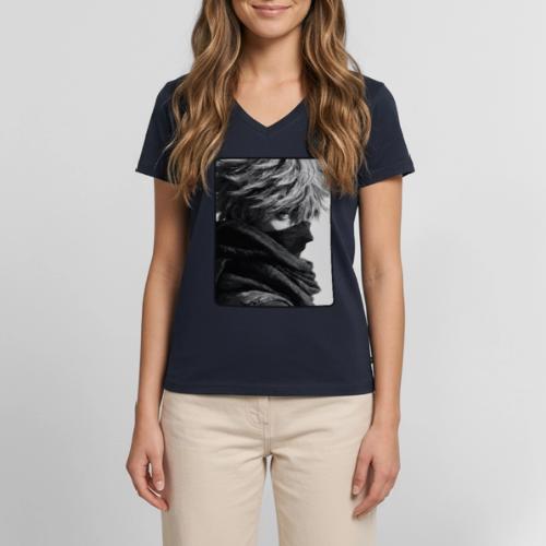 Battle-Worn Ninja Portrait - Women's Premium Organic V-Neck T-shirt