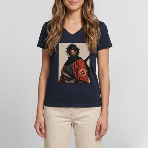 Young Samurai Warrior Portrait - Women's Premium Organic V-Neck T-shirt