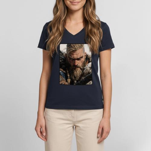 Fierce Viking Warrior Portrait - Women's Premium Organic V-Neck T-shirt