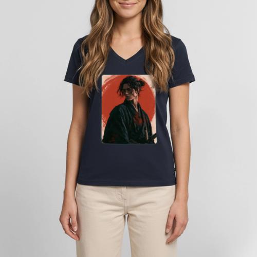 Samurai Beneath the Red Sun - Women's Premium Organic V-Neck T-shirt
