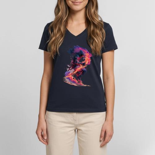 Flaming Ninja Warrior Fantasy Design - Women's Premium Organic V-Neck T-shirt