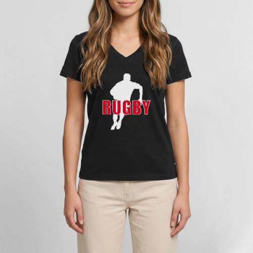 Bold Rugby Action Silhouette - Women's Premium Organic V-Neck T-shirt