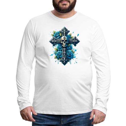 Gothic Collection - Cross, Skull & Blue Roses - Men's Premium Long Sleeve T-Shirt