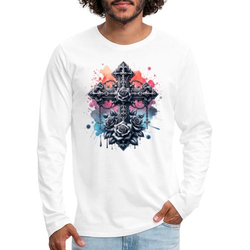 Gothic Collection - Crosses Roses Pastel B/ground - Men's Premium Long Sleeve T-Shirt