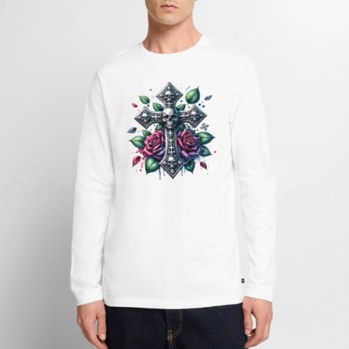 Gothic Collection - Cross, Skulls & Red Roses - Men's Premium Long Sleeve T-Shirt
