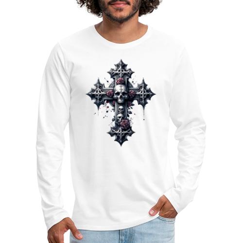 Gothic Cross Collection - Skulls and Red Roses - Men's Premium Long Sleeve T-Shirt